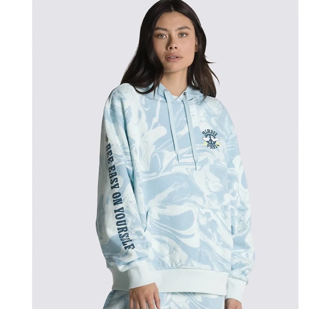 Vans Always Vans Marble Wash Graphic Hoodie Blue White Bee Easy Sz Large NWOT